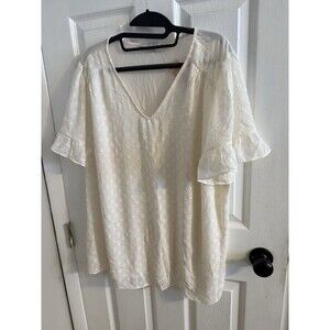 LOFT Plus Size 18 Off White cream Polka Dot Ruffled Sleeve V Neck Blouse NWT